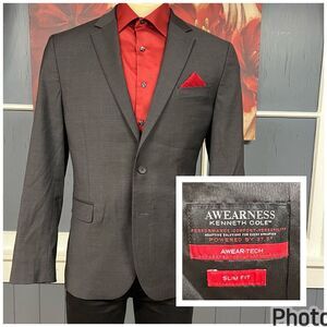 Kenneth Cole Sport Coat Jacket Mens 44R Slim Fit Wool Blend Stretch Blazer Gray